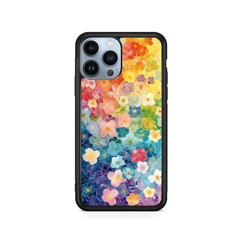 Artistic Rainbow Flower Pattern iPhone 14 Pro Case