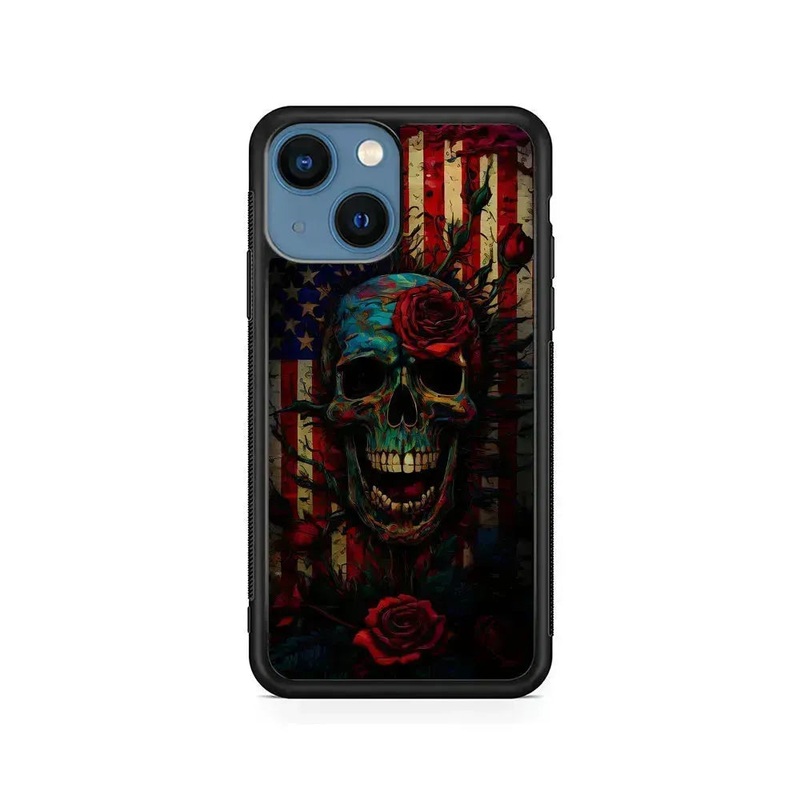 American Flag Skulls and Flower iPhone 14 Case