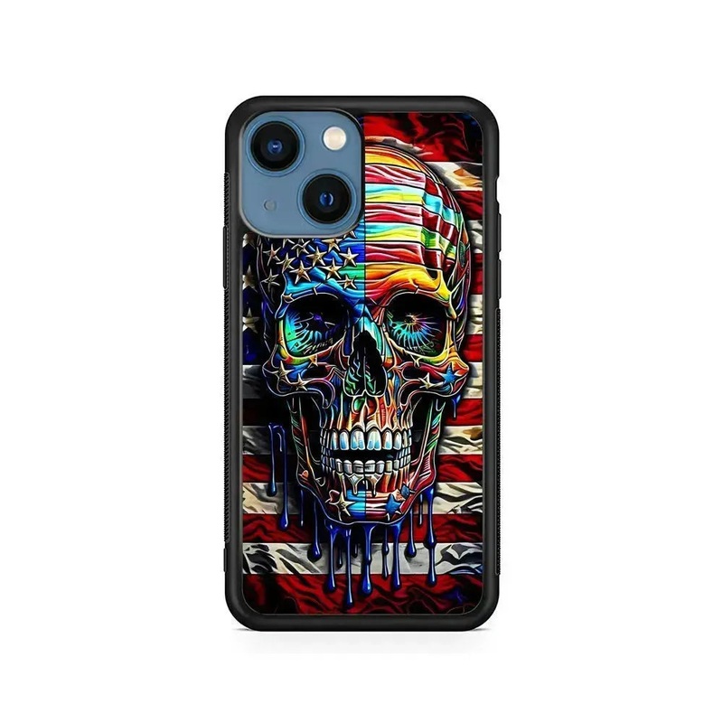 American Flag with Face Skulls iPhone 15 Plus Case