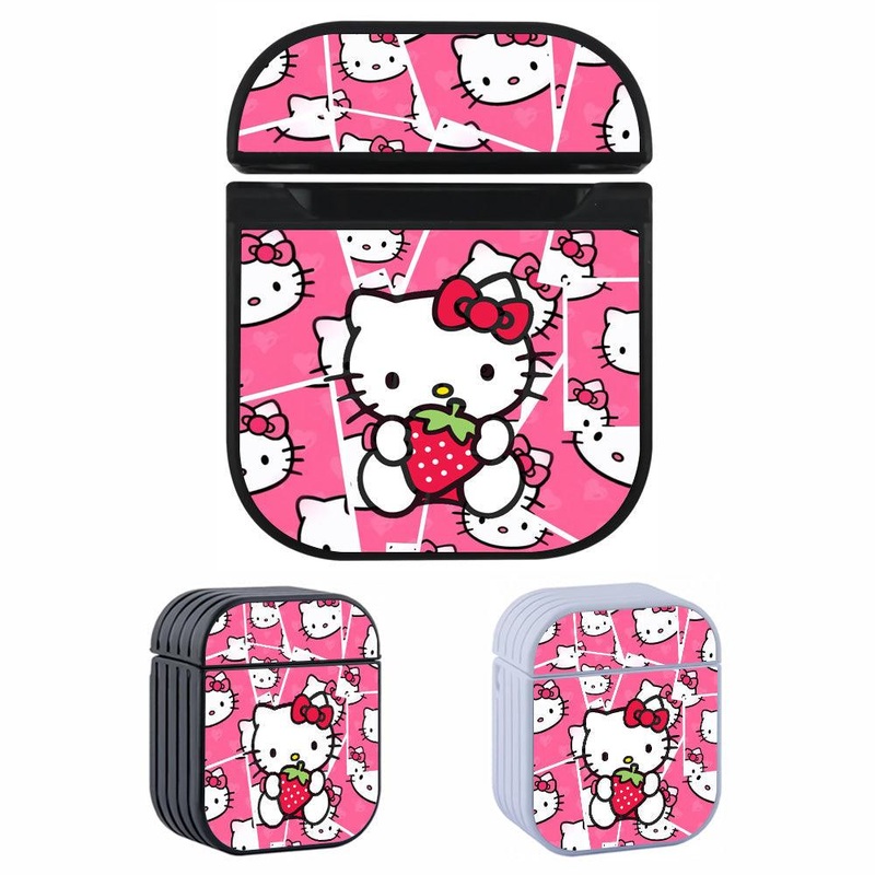Hello Kitty Stay Cute with Strawberry Hard Plastic Case Cover For Apple Airpods
