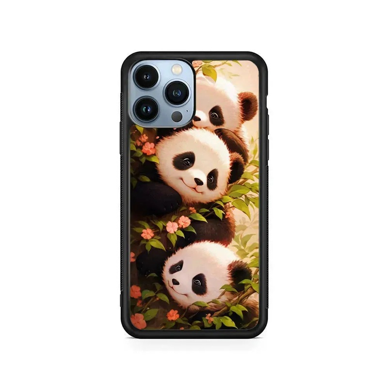 Three Cute Pandas Hiding iPhone 15 Pro Case