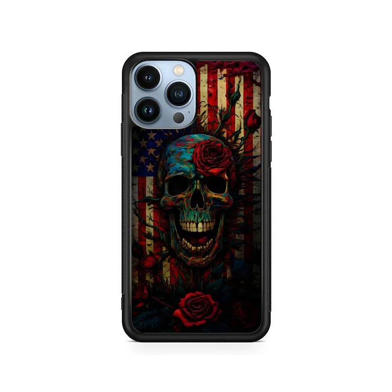 American Flag Skulls and Flower iPhone 13 Pro Case