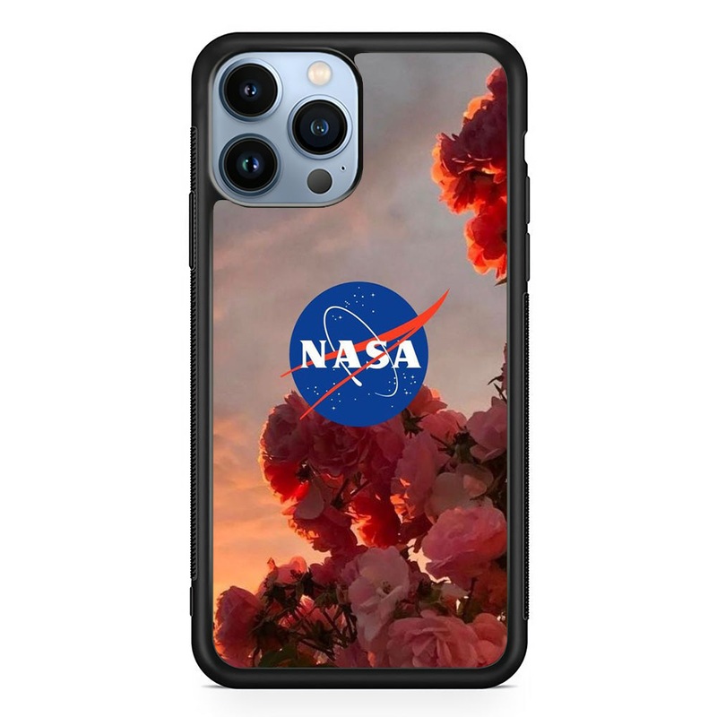 Nasa Logo Pink Flowers iPhone 14 Pro Case