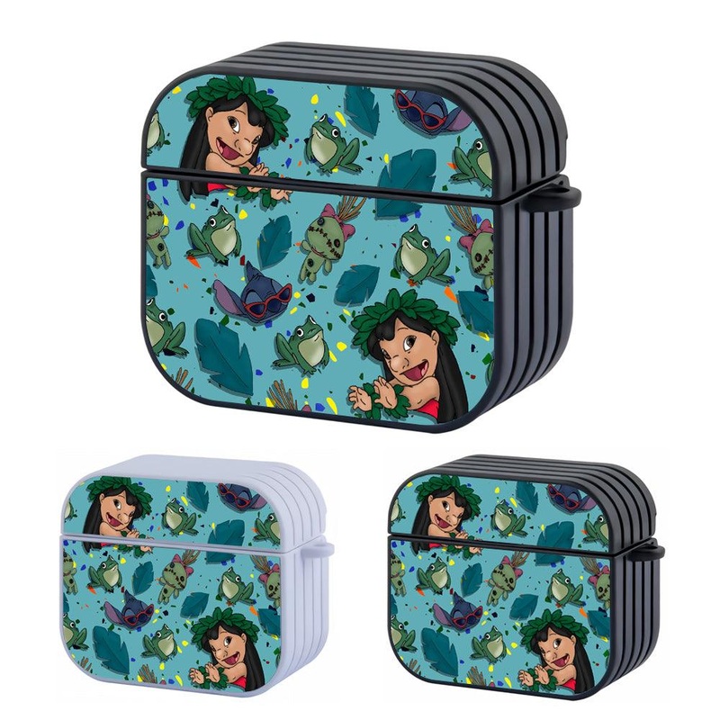 Stitch Bluish Tropical Patern Hard Plastic Case Cover For Apple Airpods 3
