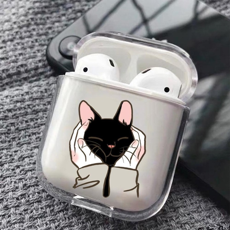 Cute Black Cat Protective Clear Case Cover For Apple Airpods