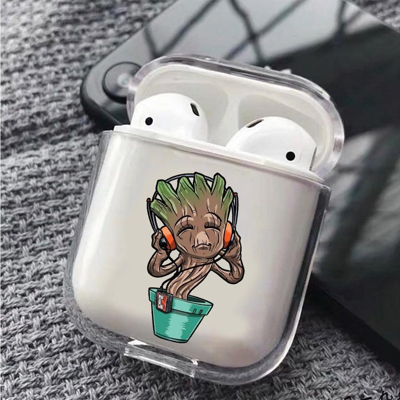 Little Groot Listening to Music Protective Clear Case Cover For Apple Airpods