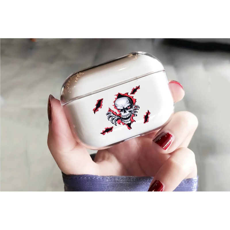 Skull on Flame Protective Clear Case Cover For Apple Airpod Pro 2