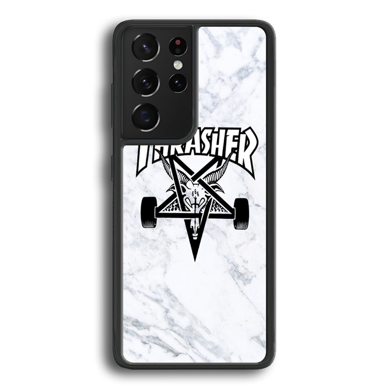 Thrasher x Pentagram White Marble Samsung Galaxy S21 Ultra Case