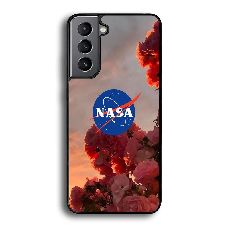 Nasa Logo Pink Flowers Samsung Galaxy S21 Plus Case