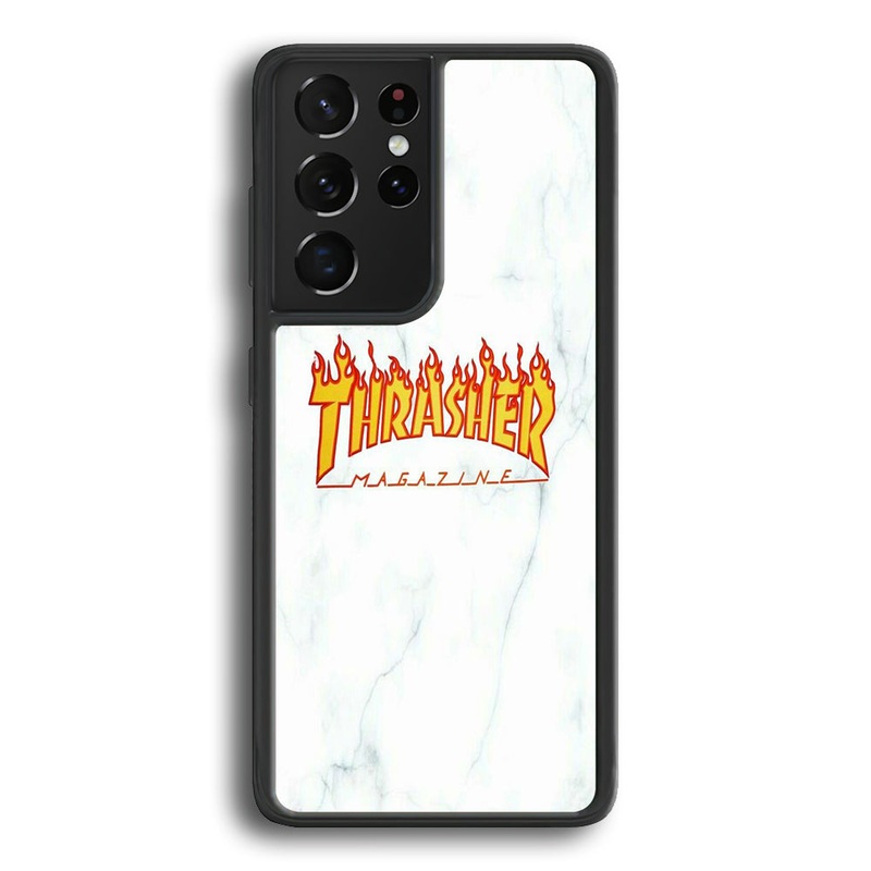 Thrasher White Marble Samsung Galaxy S21 Ultra Case